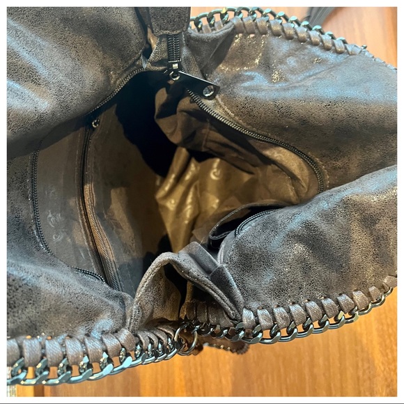 Distressed vegan Leather Paris Chain Dark Brown Fashion Stylish Bag - Picture 6 of 8